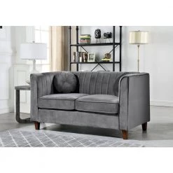 Lowery 55 in. Gray Velvet 2 Seats Chesterfield Loveseat with Square Arms by US Pride Furniture -US Pride Furniture Shop grey us pride furniture loveseats s5533 l h2 31 1000
