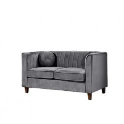 Lowery 55 in. Gray Velvet 2 Seats Chesterfield Loveseat with Square Arms by US Pride Furniture