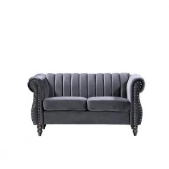 Louis 59.1 in. Grey Channel Tufted Velvet 2-Seater Loveseat with Nailheads by US Pride Furniture