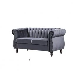 Louis 59.1 in. Grey Channel Tufted Velvet 2-Seater Loveseat with Nailheads by US Pride Furniture -US Pride Furniture Shop grey us pride furniture loveseats s5646 l h2 c3 1000