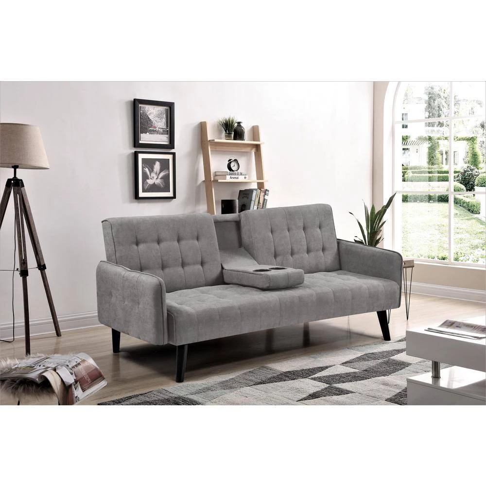 Payne 72 in. Gray Fabric 2-Seater Twin Sleeper Convertible Sofa Bed with Tapered Legs by US PRIDE FURNITURE 4 Payne 72 in. Gray Fabric 2-Seater Twin Sleeper Convertible Sofa Bed with Tapered Legs by US PRIDE FURNITURE - Image 2