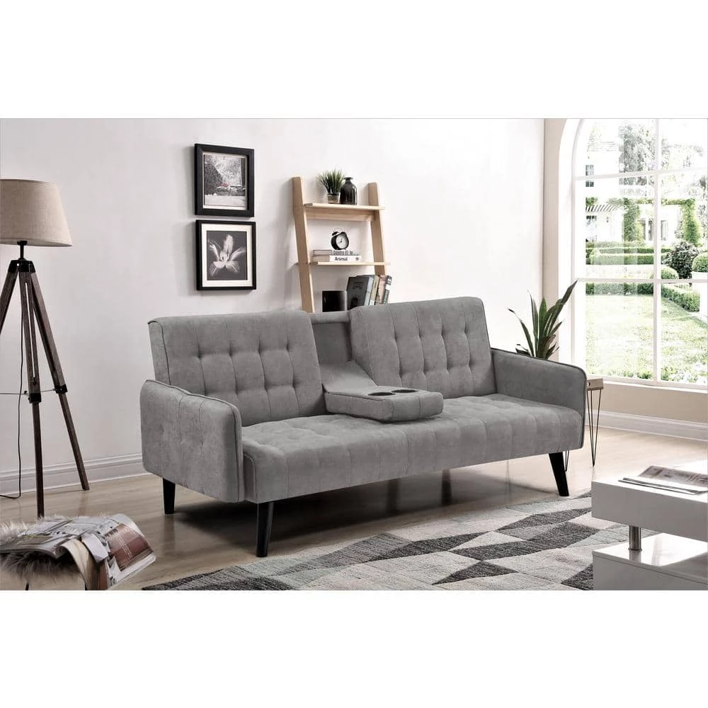 Payne 72 in. Gray Fabric 2-Seater Twin Sleeper Convertible Sofa Bed with Tapered Legs by US Pride Furniture 4 Payne 72 in. Gray Fabric 2-Seater Twin Sleeper Convertible Sofa Bed with Tapered Legs by US Pride Furniture - Image 2