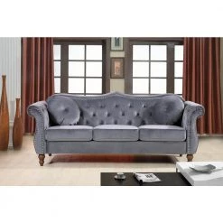 Bellbrook 79.5 in. Grey Velvet 3-Seater Camelback Sofa with Nailheads by US Pride Furniture 7 Bellbrook 79.5 in. Grey Velvet 3-Seater Camelback Sofa with Nailheads by US Pride Furniture -US Pride Furniture Shop grey us pride furniture sofas couches s5366 s 31 1000