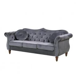 Bellbrook 79.5 in. Grey Velvet 3-Seater Camelback Sofa with Nailheads by US Pride Furniture