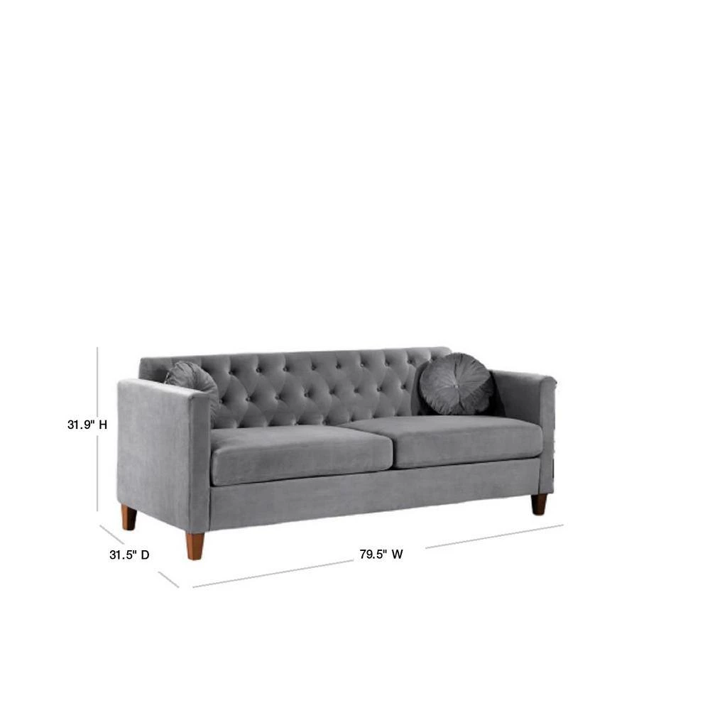 Lory 79.5 in. Grey Velvet 3-Seats Lawson Sofa with Square Arms by US Pride Furniture 5 Lory 79.5 in. Grey Velvet 3-Seats Lawson Sofa with Square Arms by US Pride Furniture - Image 3