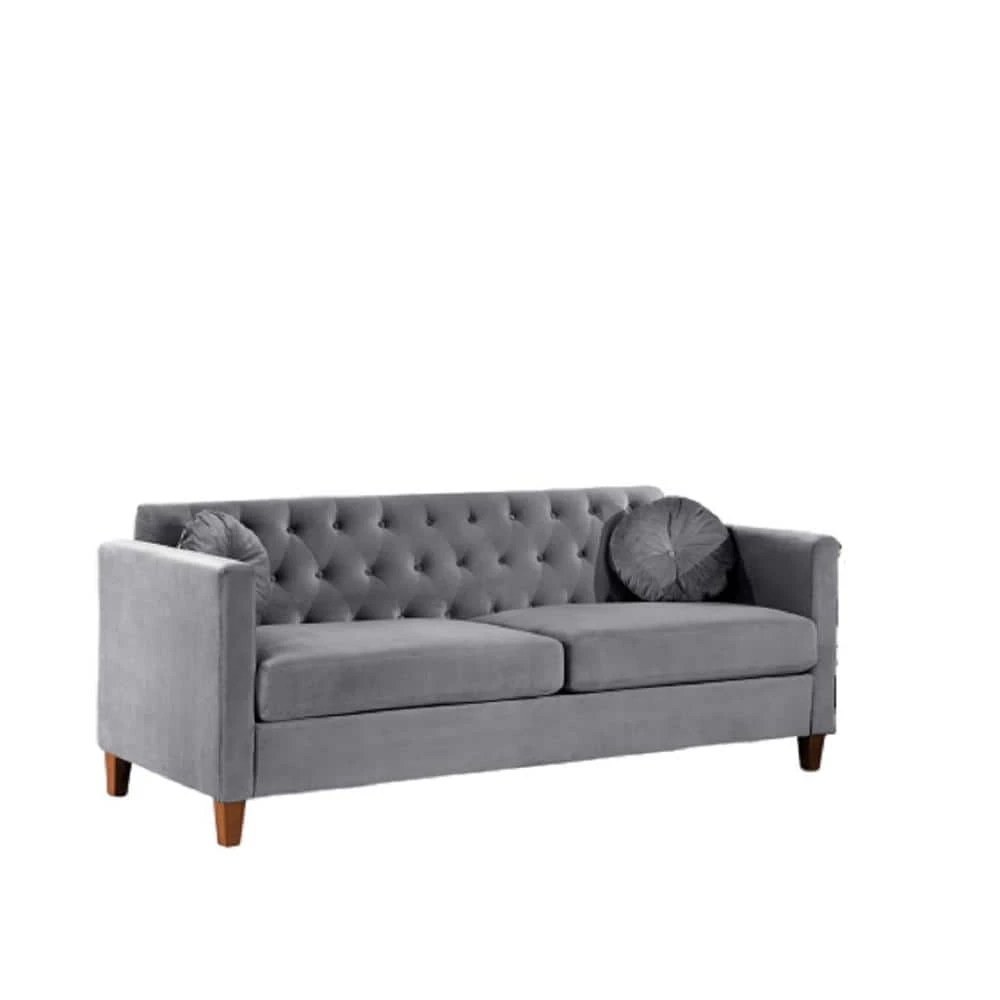 Lory 79.5 in. Grey Velvet 3-Seats Lawson Sofa with Square Arms by US Pride Furniture 3 Lory 79.5 in. Grey Velvet 3-Seats Lawson Sofa with Square Arms by US Pride Furniture