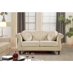 2-Piece Bellbrook Ivory Classic Nailhead Chesterfield Living Room Set by US Pride Furniture -US Pride Furniture Shop ivory us pride furniture living room sets s5368 l s 76 1000