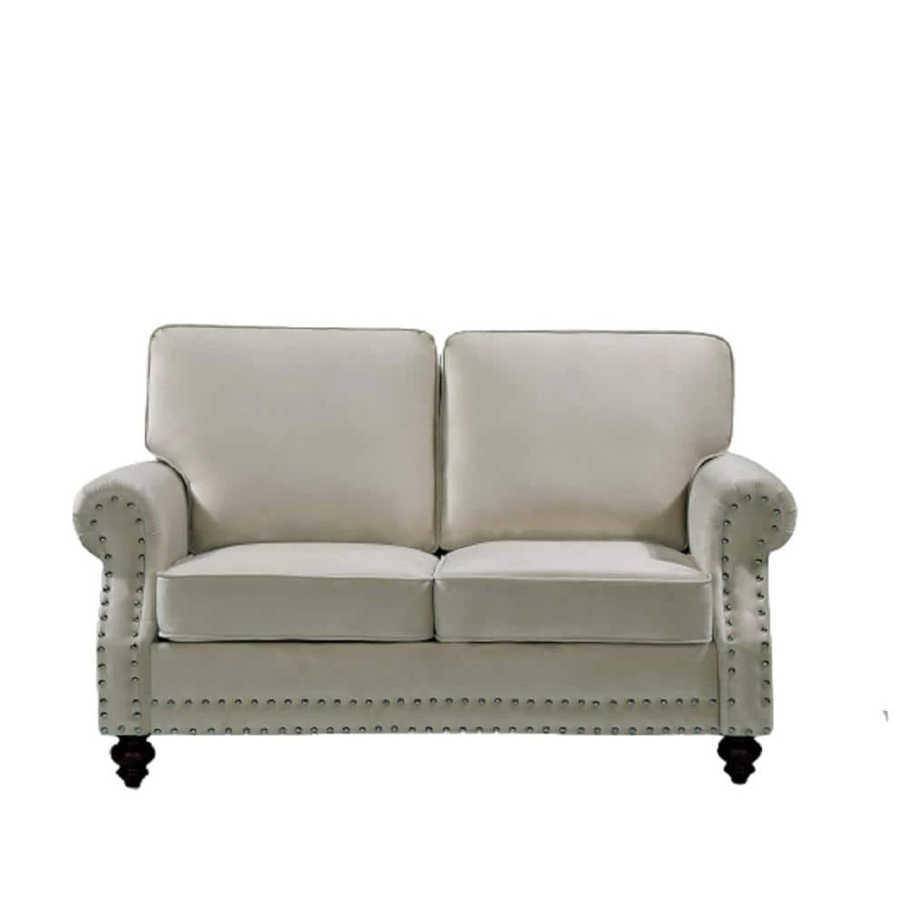 Ramos 61 in. W Ivory Round Arm 2-Seats Velvet Nailhead Straight Lawson Sofa by US Pride Furniture 3 Ramos 61 in. W Ivory Round Arm 2-Seats Velvet Nailhead Straight Lawson Sofa by US Pride Furniture