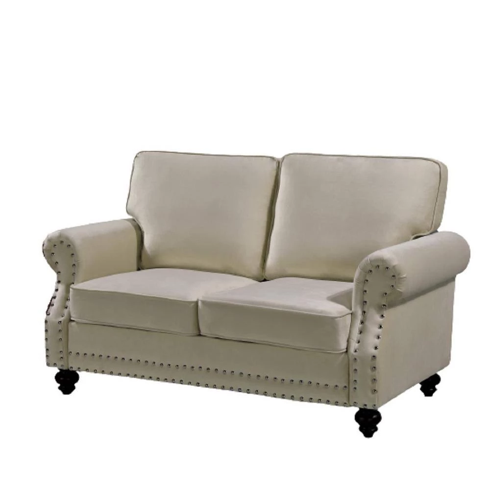 Ramos 61 in. W Ivory Round Arm 2-Seats Velvet Nailhead Straight Lawson Sofa by US Pride Furniture 4 Ramos 61 in. W Ivory Round Arm 2-Seats Velvet Nailhead Straight Lawson Sofa by US Pride Furniture - Image 2