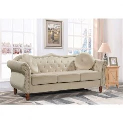 Bellbrook 79.5 in. Ivory Velvet 3-Seater Camelback Sofa with Nailheads by US Pride Furniture -US Pride Furniture Shop ivory us pride furniture sofas couches s5368 s 31 1000