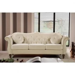 Bellbrook 79.5 in. W Square Arm Velvet 3-Seats Straight Camelback Sofa with Nailheads in Beige by US Pride Furniture 8 Bellbrook 79.5 in. W Square Arm Velvet 3-Seats Straight Camelback Sofa with Nailheads in Beige by US Pride Furniture -US Pride Furniture Shop ivory us pride furniture sofas couches s5368 s h2 4f 1000