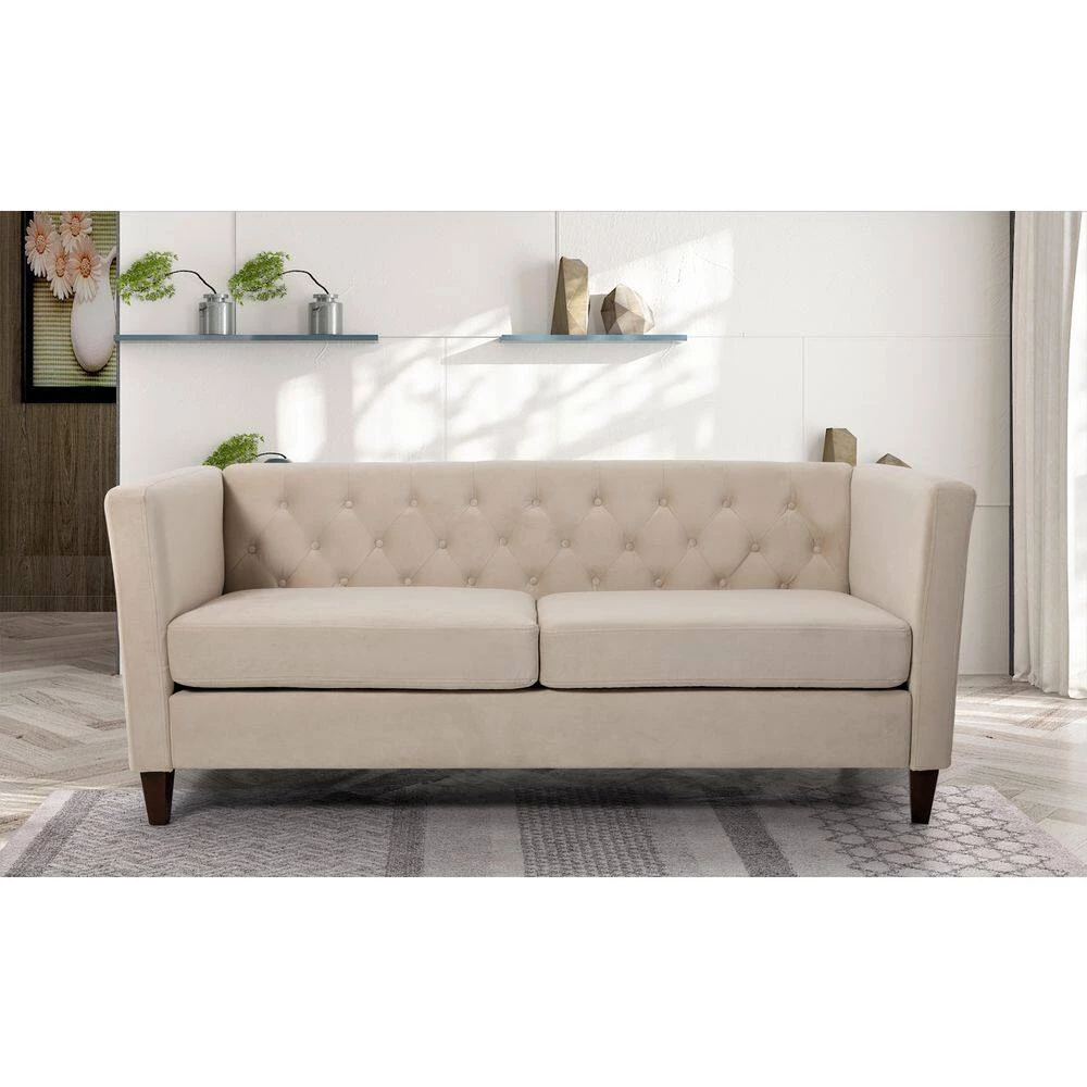 Leeanna 73.3''W Flared Arm Velvet Straight Sofa in Beige by US Pride Furniture 5 Leeanna 73.3''W Flared Arm Velvet Straight Sofa in Beige by US Pride Furniture - Image 3