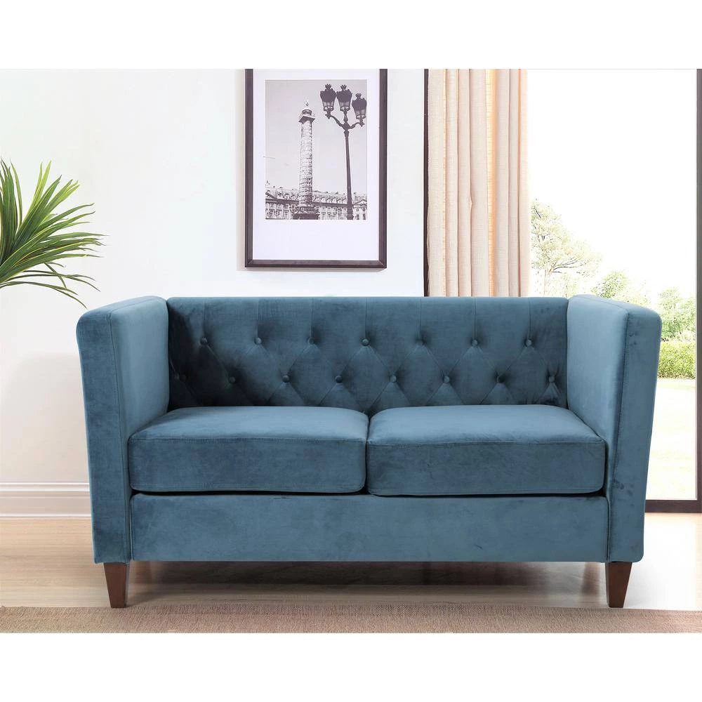 Leeanna 56.7 in. Light Blue Velvet Flared Arm 2-Seats Straight Loveseat by US Pride Furniture 7 Leeanna 56.7 in. Light Blue Velvet Flared Arm 2-Seats Straight Loveseat by US Pride Furniture - Image 5