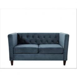 Leeanna 56.7 in. Light Blue Velvet Flared Arm 2-Seats Straight Loveseat by US Pride Furniture