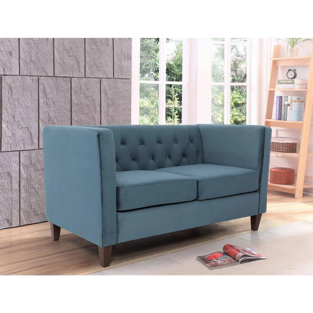 Leeanna 56.7 in. Light Blue Velvet Flared Arm 2-Seats Straight Loveseat by US Pride Furniture 5 Leeanna 56.7 in. Light Blue Velvet Flared Arm 2-Seats Straight Loveseat by US Pride Furniture - Image 3