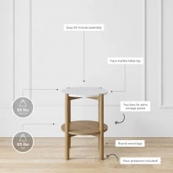 Tucker 18" Light Brown Wood Round Rubberwood Sofa End Table with Marble Top for Living Room or Bedroom by Nathan James -US Pride Furniture Shop light brown nathan james end side tables 35101 c3 1000