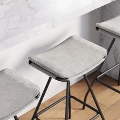 30 in. Dominique Light Gray Backless Metal Frame Kitchen Bar Stool with Fabric Saddle Seat by Nathan James -US Pride Furniture Shop light grey black nathan james bar stools 21702 1f 1000