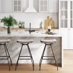 30 in. Dominique Light Gray Backless Metal Frame Kitchen Bar Stool with Fabric Saddle Seat by Nathan James -US Pride Furniture Shop light grey black nathan james bar stools 21702 31 1000