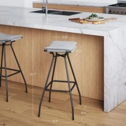30 in. Dominique Light Gray Backless Metal Frame Kitchen Bar Stool with Fabric Saddle Seat by Nathan James -US Pride Furniture Shop light grey black nathan james bar stools 21702 4f 1000