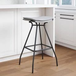30 in. Dominique Light Gray Backless Metal Frame Kitchen Bar Stool with Fabric Saddle Seat by Nathan James