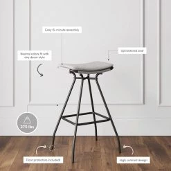 30 in. Dominique Light Gray Backless Metal Frame Kitchen Bar Stool with Fabric Saddle Seat by Nathan James -US Pride Furniture Shop light grey black nathan james bar stools 21702 c3 1000