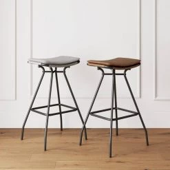 30 in. Dominique Light Gray Backless Metal Frame Kitchen Bar Stool with Fabric Saddle Seat by Nathan James -US Pride Furniture Shop light grey black nathan james bar stools 21702 fa 1000