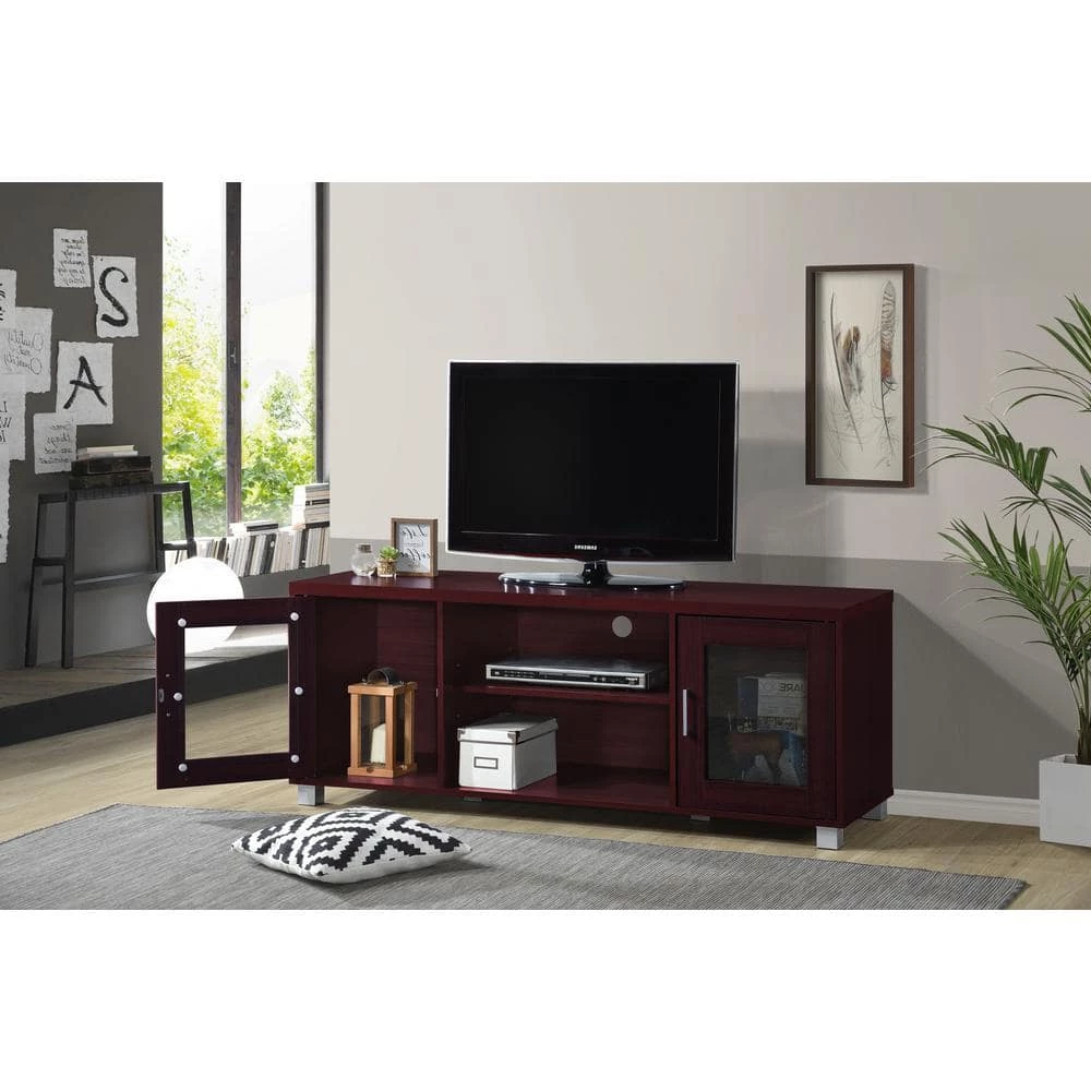 57 in. Wide Mahogany Entertainment Center Fits TV's up to 60 in. by HODEDAH 5 57 in. Wide Mahogany Entertainment Center Fits TV's up to 60 in. by HODEDAH - Image 3