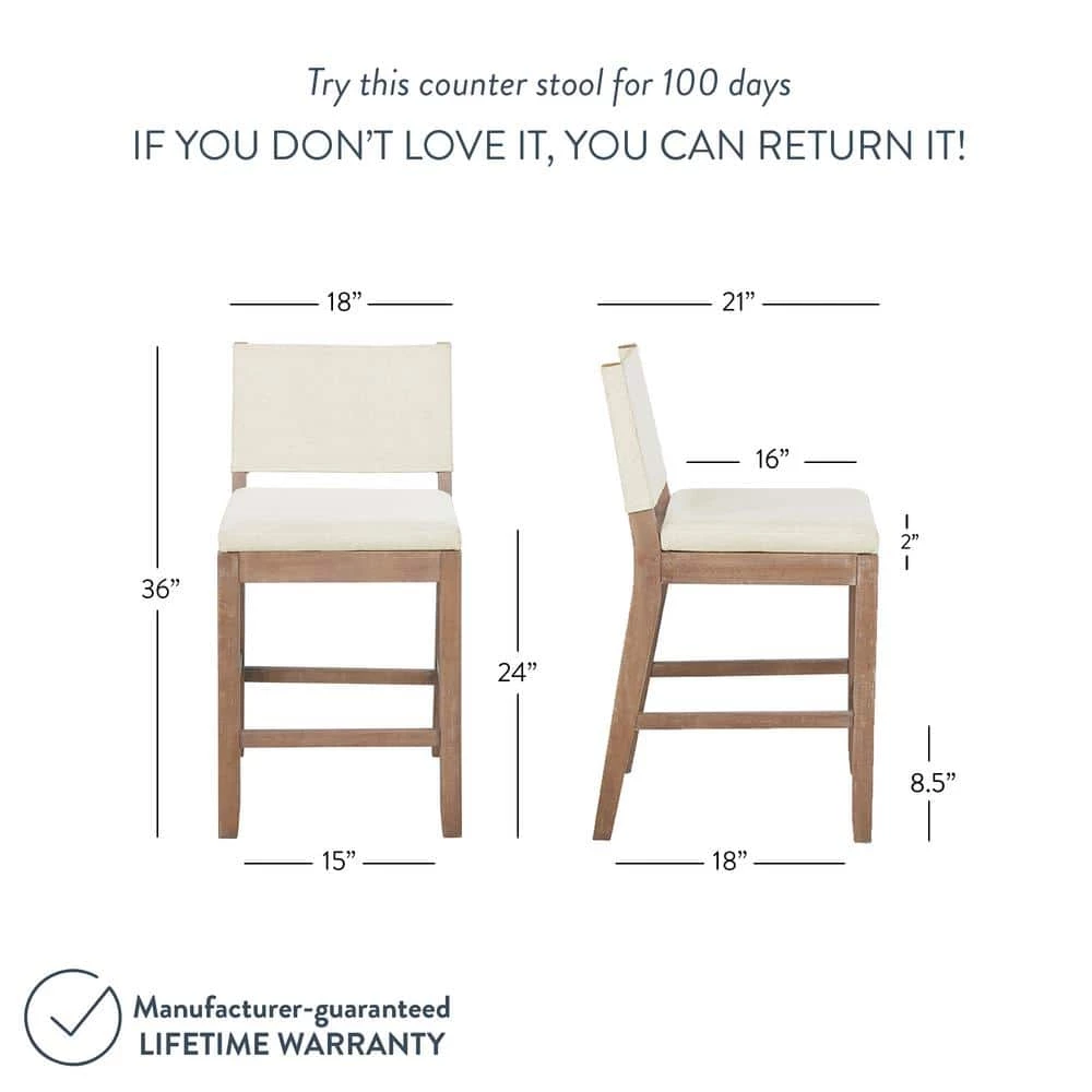 Linus 36 in. Natural Flax/Brown Upholstered Counter Height with Back Solid Rubberwood Wire-Brushed Gray Legs Bar Stool by Nathan James 6 Linus 36 in. Natural Flax/Brown Upholstered Counter Height with Back Solid Rubberwood Wire-Brushed Gray Legs Bar Stool by Nathan James - Image 5