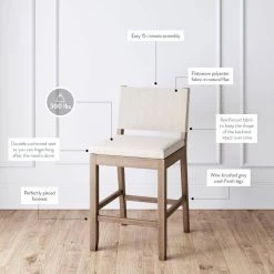 Linus 36 in. Natural Flax/Brown Upholstered Counter Height with Back Solid Rubberwood Wire-Brushed Gray Legs Bar Stool by Nathan James 11 Linus 36 in. Natural Flax/Brown Upholstered Counter Height with Back Solid Rubberwood Wire-Brushed Gray Legs Bar Stool by Nathan James -US Pride Furniture Shop natural flax brown nathan james bar stools 21501 4f 1000