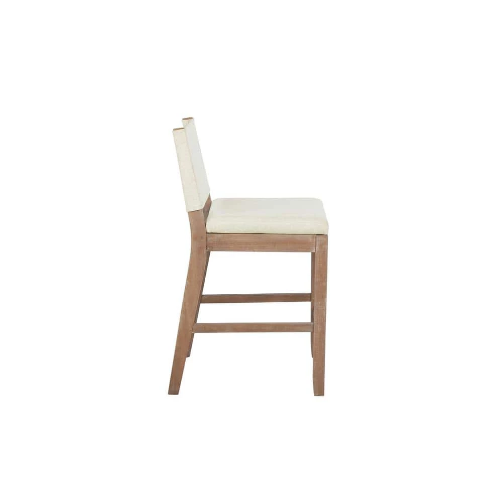 Linus 36 in. Natural Flax/Brown Upholstered Counter Height with Back Solid Rubberwood Wire-Brushed Gray Legs Bar Stool by Nathan James 3 Linus 36 in. Natural Flax/Brown Upholstered Counter Height with Back Solid Rubberwood Wire-Brushed Gray Legs Bar Stool by Nathan James - Image 2