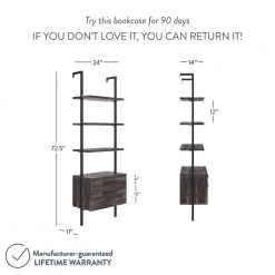 Theo Warm Nutmeg Wood and Black Steel Frame Bookcase or Bookshelf with 2 Drawers by Nathan James -US Pride Furniture Shop nutmeg black nathan james bookcases bookshelves 65801 1f 1000