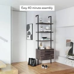 Theo Warm Nutmeg Wood and Black Steel Frame Bookcase or Bookshelf with 2 Drawers by Nathan James -US Pride Furniture Shop nutmeg black nathan james bookcases bookshelves 65801 31 1000