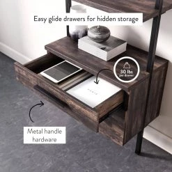 Theo Warm Nutmeg Wood and Black Steel Frame Bookcase or Bookshelf with 2 Drawers by Nathan James -US Pride Furniture Shop nutmeg black nathan james bookcases bookshelves 65801 4f 1000