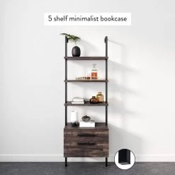 Theo Warm Nutmeg Wood and Black Steel Frame Bookcase or Bookshelf with 2 Drawers by Nathan James -US Pride Furniture Shop nutmeg black nathan james bookcases bookshelves 65801 fa 1000