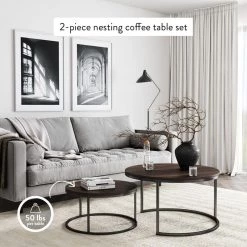 Stella 2-Piece 32 in. Black/Nutmeg Medium Round Wood Coffee Table Set with Nesting Tables by Nathan James -US Pride Furniture Shop nutmeg black nathan james coffee tables 34001 44 1000