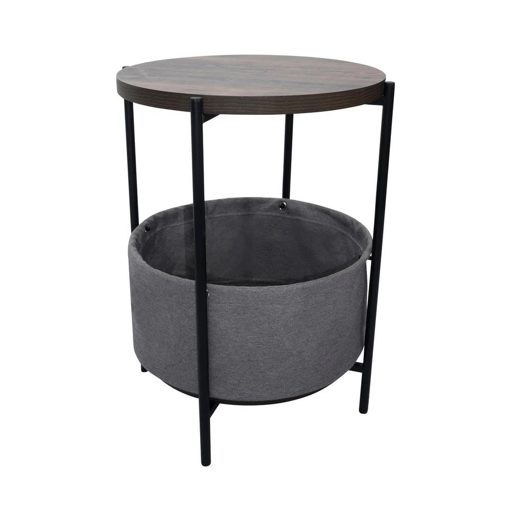 Oraa Nutmeg and Black Metal Frame Nightstand or Side Table with Storage Basket by Nathan James 4 Oraa Nutmeg and Black Metal Frame Nightstand or Side Table with Storage Basket by Nathan James - Image 2