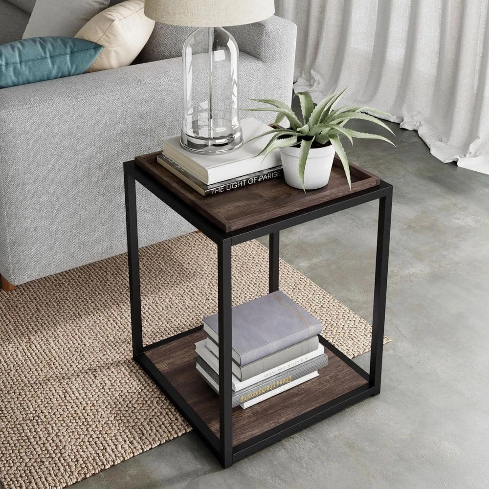 Nash 22 in. Nutmeg Matte Black Accent End Table or Modern Side Table with Tray Top Shelves and Metal Frame by Nathan James 10 Nash 22 in. Nutmeg Matte Black Accent End Table or Modern Side Table with Tray Top Shelves and Metal Frame by Nathan James - Image 8