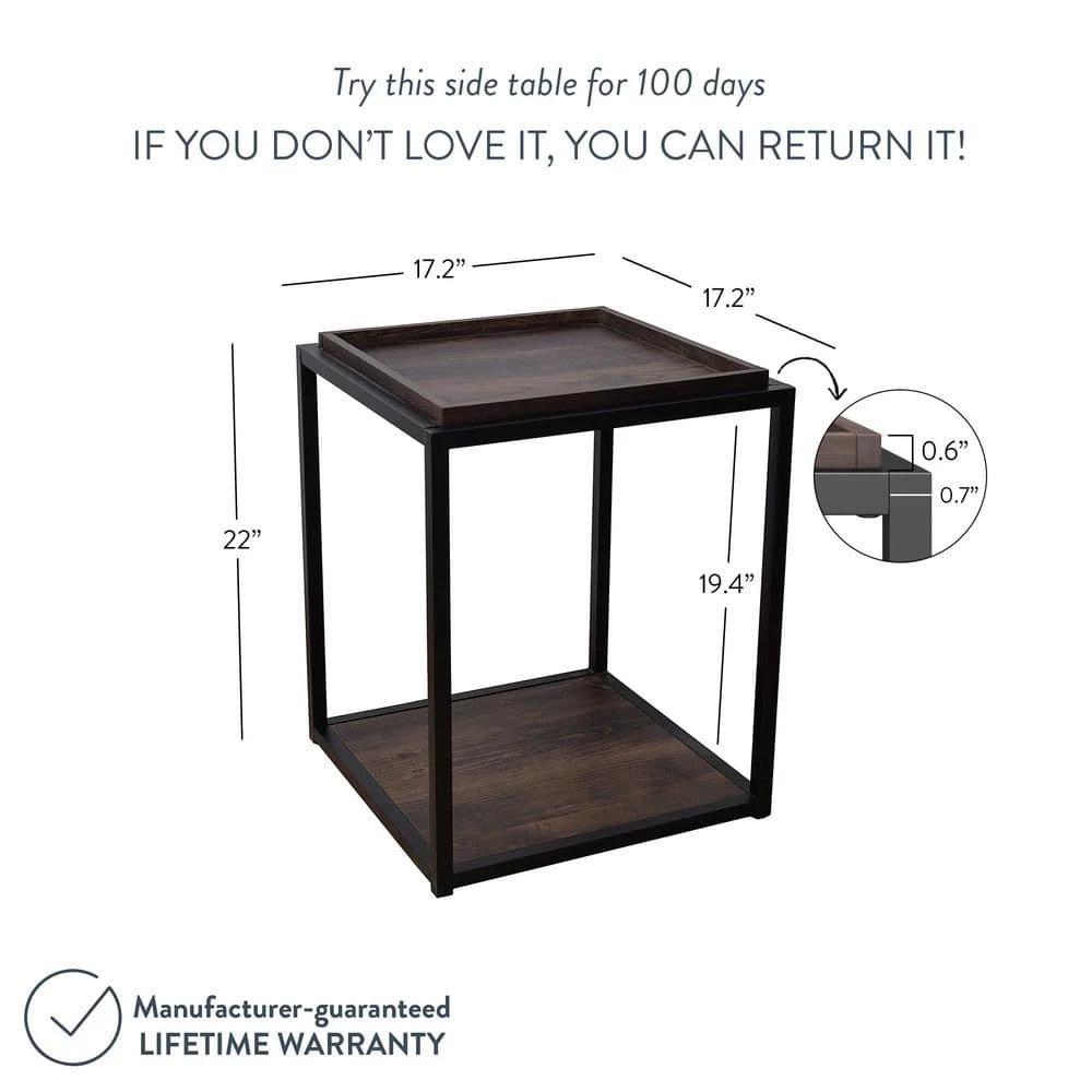 Nash 22 in. Nutmeg Matte Black Accent End Table or Modern Side Table with Tray Top Shelves and Metal Frame by Nathan James 6 Nash 22 in. Nutmeg Matte Black Accent End Table or Modern Side Table with Tray Top Shelves and Metal Frame by Nathan James - Image 4