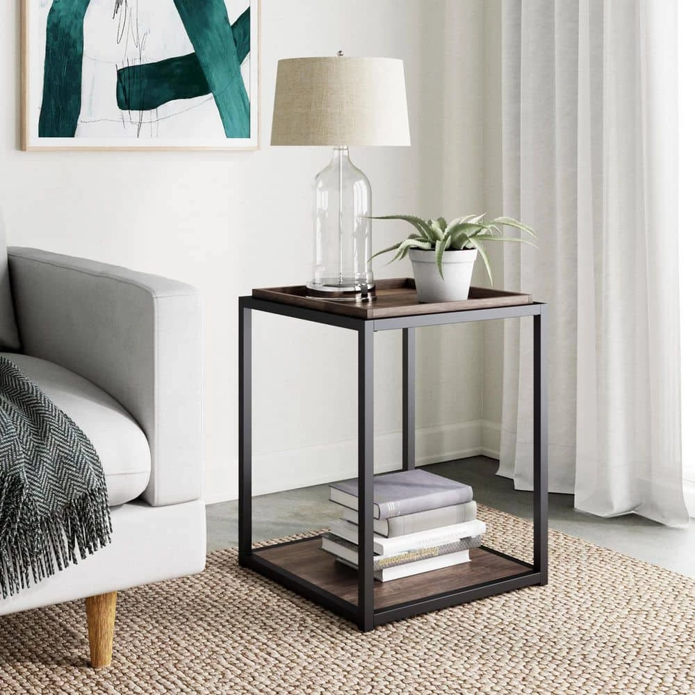 Nash 22 in. Nutmeg Matte Black Accent End Table or Modern Side Table with Tray Top Shelves and Metal Frame by Nathan James 3 Nash 22 in. Nutmeg Matte Black Accent End Table or Modern Side Table with Tray Top Shelves and Metal Frame by Nathan James
