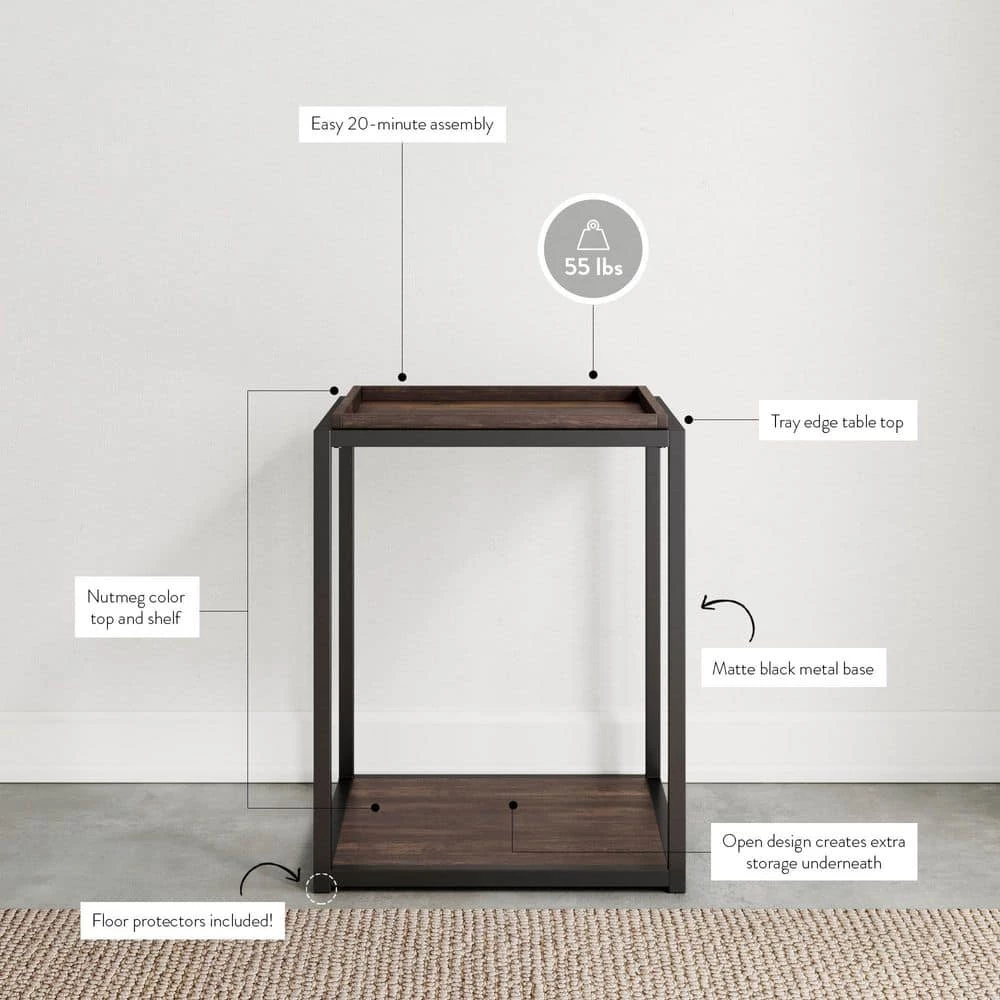 Nash 22 in. Nutmeg Matte Black Accent End Table or Modern Side Table with Tray Top Shelves and Metal Frame by Nathan James 5 Nash 22 in. Nutmeg Matte Black Accent End Table or Modern Side Table with Tray Top Shelves and Metal Frame by Nathan James - Image 3