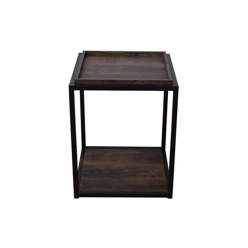 Nash 22 in. Nutmeg Matte Black Accent End Table or Modern Side Table with Tray Top Shelves and Metal Frame by Nathan James 4 Nash 22 in. Nutmeg Matte Black Accent End Table or Modern Side Table with Tray Top Shelves and Metal Frame by Nathan James - Image 2