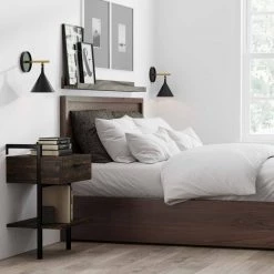 Jenny Rustic Wall Mount Nightstand with Drawer and Storage Shelf, Nutmeg Wood and Black Metal Frame by Nathan James -US Pride Furniture Shop nutmeg nathan james nightstands 34504 1f 1000