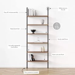 Theo 85 in. Matte Black Reclaimed Oak Wood 6-Shelf Wall Mount Ladder Bookcase with Matte Black Metal Frame by Nathan James -US Pride Furniture Shop oak black nathan james bookcases bookshelves 65607 4f 1000