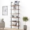 Theo 85 in. Matte Black Reclaimed Oak Wood 6-Shelf Wall Mount Ladder Bookcase with Matte Black Metal Frame by Nathan James -US Pride Furniture Shop oak black nathan james bookcases bookshelves 65607 64 1000