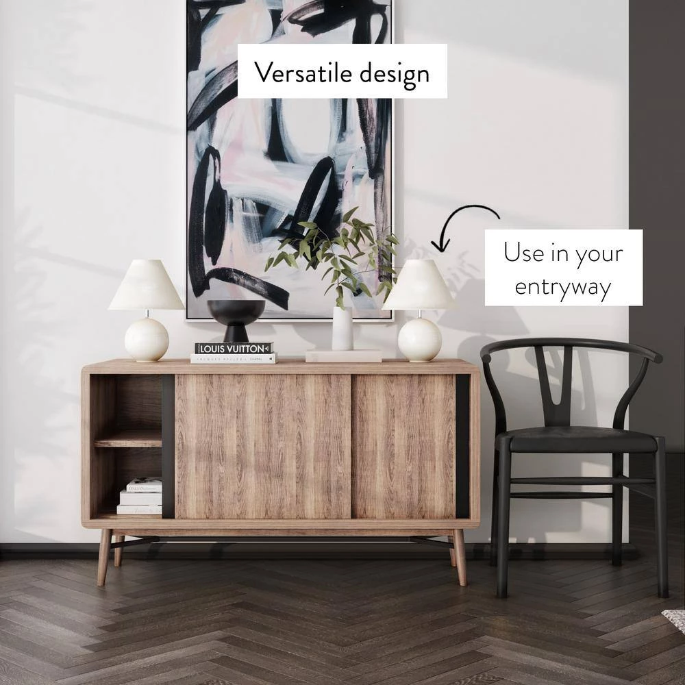 Liam 44 in. Oak and Black Wood TV Stand Fits TVs Up to 40 in. with Storage Doors by Nathan James 7 Liam 44 in. Oak and Black Wood TV Stand Fits TVs Up to 40 in. with Storage Doors by Nathan James - Image 5