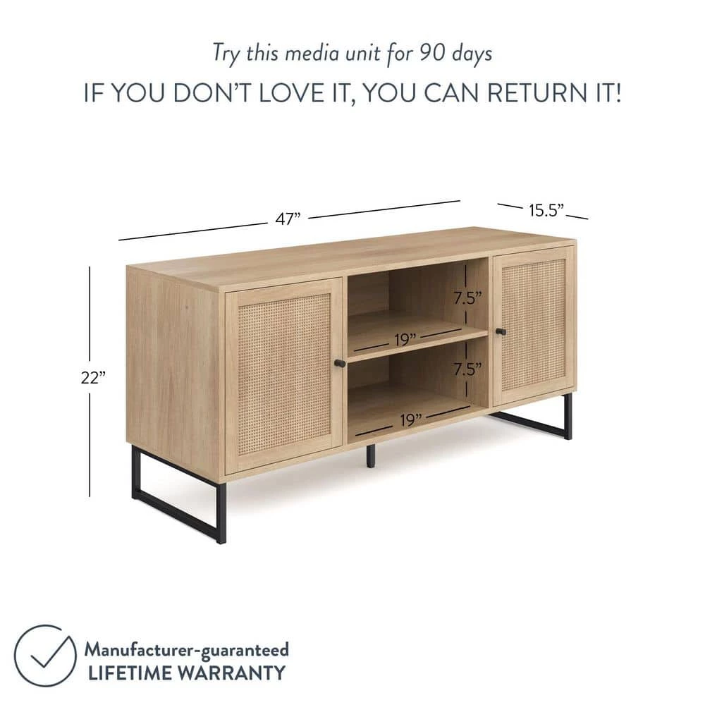 Mina 47 in. Oak and Black Composite TV Stand Fits TVs Up to 55 in. with Storage Doors by Nathan James 7 Mina 47 in. Oak and Black Composite TV Stand Fits TVs Up to 55 in. with Storage Doors by Nathan James - Image 5