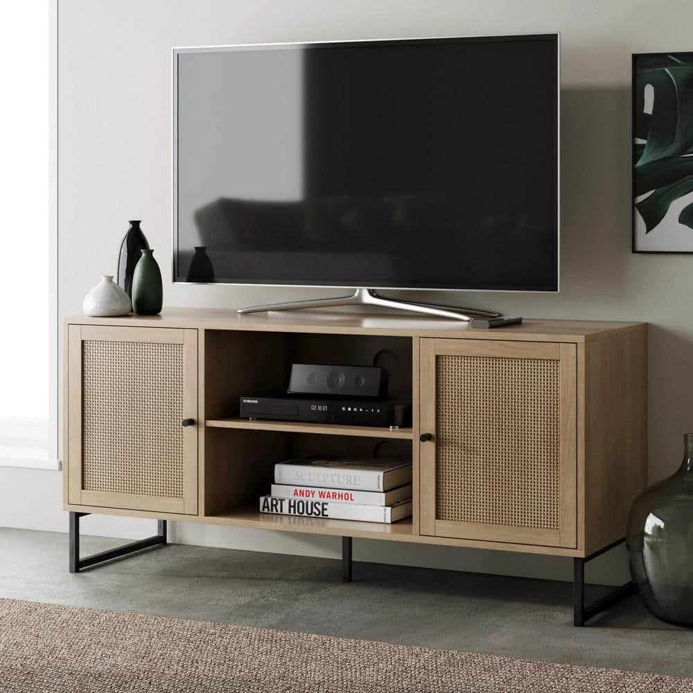 Mina 47 in. Oak and Black Composite TV Stand Fits TVs Up to 55 in. with Storage Doors by Nathan James 3 Mina 47 in. Oak and Black Composite TV Stand Fits TVs Up to 55 in. with Storage Doors by Nathan James