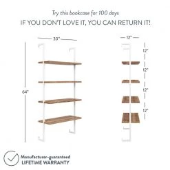 Theo Rustic Oak 64 in. 4-Shelf Wood Floating Wall Mount Shelves Bookcase and White Pipe Metal Frame by Nathan James -US Pride Furniture Shop oak white nathan james bookcases bookshelves 65702 1f 1000