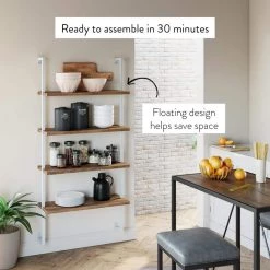 Theo Rustic Oak 64 in. 4-Shelf Wood Floating Wall Mount Shelves Bookcase and White Pipe Metal Frame by Nathan James -US Pride Furniture Shop oak white nathan james bookcases bookshelves 65702 31 1000