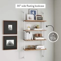 Theo Rustic Oak 64 in. 4-Shelf Wood Floating Wall Mount Shelves Bookcase and White Pipe Metal Frame by Nathan James -US Pride Furniture Shop oak white nathan james bookcases bookshelves 65702 44 1000